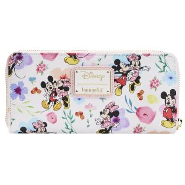 Imagem de Loungefly Carteira Disney Mickey Minnie Mouse com zíper AOP floral, Multicor, Carteira clutch