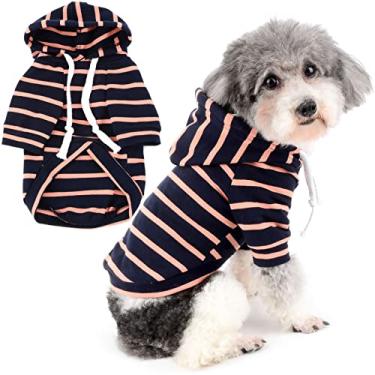 Imagem de Zunea Camisas com capuz para cães pequenos médios listradas roupas de cachorrinho pulôver moletom macio manga curta camiseta básica animal de estimação menina menino roupas para todas as estações azul