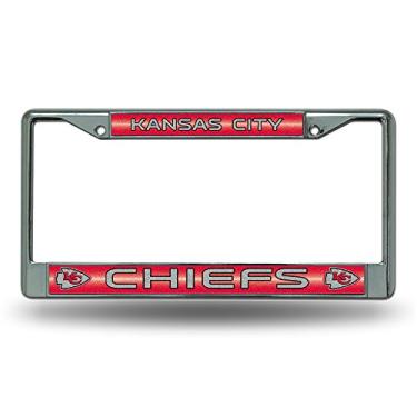 Imagem de Moldura de placa de licença cromada brilhante Kansas City Chiefs NFL com acento de glitter