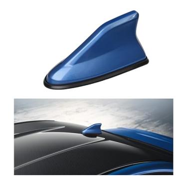 Imagem de Augeny Capa de antena de barbatana de tubarão, super funcional carro AM/FM Radio Signal Cobertura aérea com base de fita adesiva, substituição de antena de acessórios de veículo para carro, SUV caminhão Van (azul)