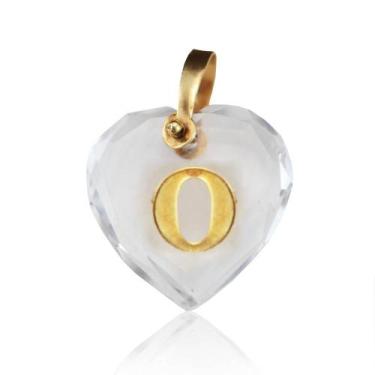 Imagem de Pingente Cristal Coração com Letra "O" em Ouro 18K - Ivan Joias