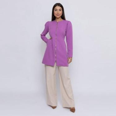 Imagem de Jaleco Feminino Natalia Lilás Manga Longa Liso Com Ziper Em Alfaiatari