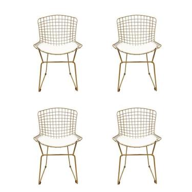 Imagem de Kit 4 Cadeiras para Cozinha Bertoia tradicional cor Dourado fosco asse