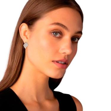 Imagem de Brinco Festa Feminino Delicado Curvas Prateado Strass Joia - anjo da m