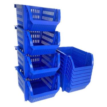 Imagem de Caixa Plástica Expositora Empilhável Mini Cesto 10 Pçs - AGIFIX, Azul
