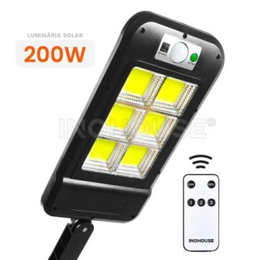 Imagem de Luminária Solar Refletor Poste 200w Potente Controle Remoto 12h Preta 