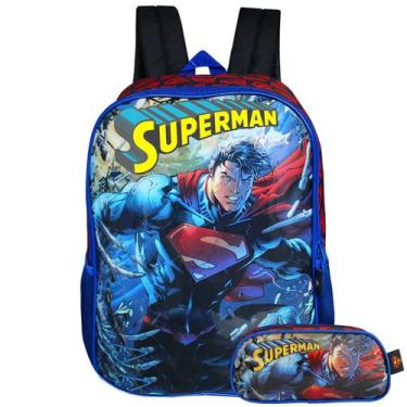 Imagem de Kit Mochila De Alças Superman Com Estojo Infantil Escolar - Luxcel, Ve