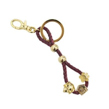 Imagem de Chaveiro de Couro Vermelho Doce Lar Cachorro Patinha Banhado a Ouro fe