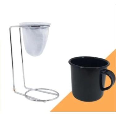 Imagem de Caneca Esmaltada Ágata  Preta 90ml + Suporte Com Mini coador - Postage
