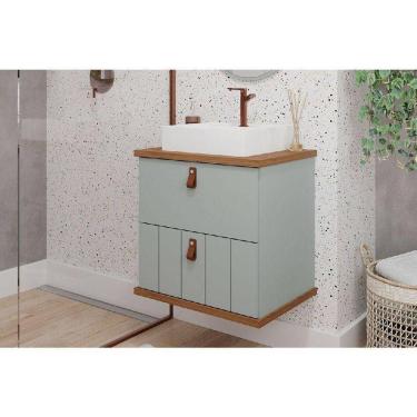 Imagem de Gabinete De Banheiro Balcão Milano 1 Porta E 1 Gaveta Com cuba 60cm Pistache-freijo - Mgm