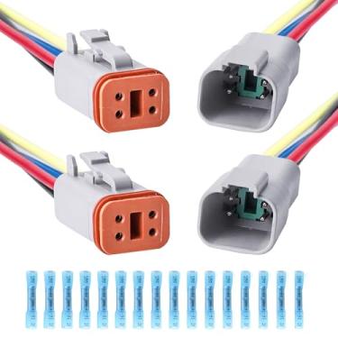 Imagem de EDIONS Conector DT de 4 pinos, kit de conector elétrico à prova d'água com tubo termorretrátil chicote de fios macho e fêmea para carro, caminhão, barco - pacote com 2