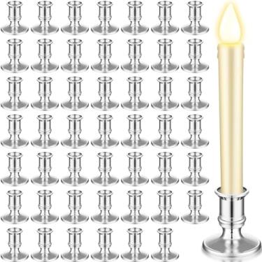 Imagem de Castiçais cônicos de vela de janela castiçais tradicionais de plástico para mesa central de mesa suporte de base de vela para Halloween Natal casamento mesas de jantar (prata, 48 peças)