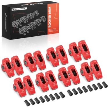 Imagem de A-Premium 16 peças de braços balancim de rolo de motor de alumínio vermelho com rolamentos de agulha compatíveis com Chevy BBC 454, proporção de 1,7, pinos de 7/40.6 cm