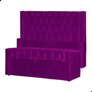 Imagem de Kit Cabeceira e Calçadeira Baú Emma Veludo Queen 160 cm - Fina Mobília