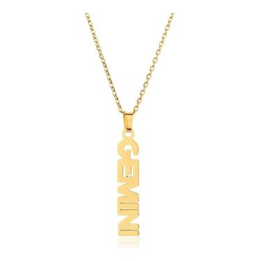 Imagem de Colar do zodíaco para mulheres e meninas, banhado a ouro 18K, comprimento ajustável, 12 constelações, pingente de astrologia, presente de aniversário, colar vertical com nome do zodíaco, horóscopo