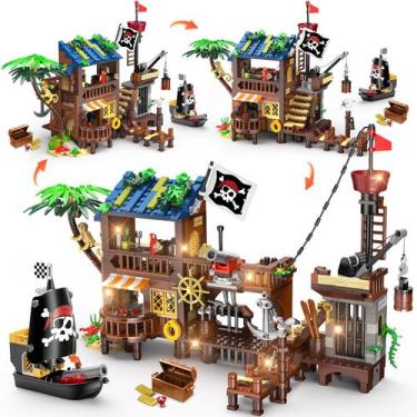 Imagem de Brinquedo de construção CUBIMANA 3 Style Pirate Ship Wharf com LED 781