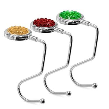 Imagem de TANOSII Gancho de bolsa Mental Clutch Suporte de bolsa com strass para mesa de ré, 3 pacotes, vermelho, amarelo, verde