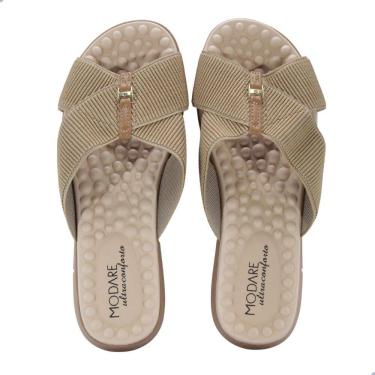 Imagem de Tamanco Feminino Modare Elástico Canelado Napa Sense Flex Tan Camel