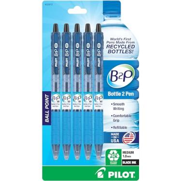 Imagem de PILOT B2P – Caneta esferográfica recarregável e retrátil feita de garrafas recicladas, ponta média, tinta preta, pacote com 5 (32812)