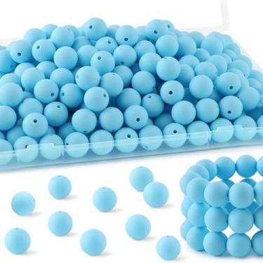 Imagem de HHCFAST 150 contas de silicone de 15 mm, contas de silicone para fabricação de chaveiros, contas de silicone a granel para fazer pulseiras e contas de silicone redondas para canetas (azul bebê