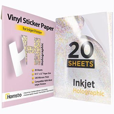 Imagem de Papel adesivo holográfico, papel adesivo de vinil imprimível para impressora a jato de tinta - 20 folhas de papel adesivo à prova d'água - papel de impressora adesiva, tamanho carta 21,6 cm x 28 cm