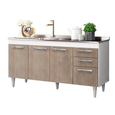 Imagem de Balcão Gabinete Com Pia Inox 150cm Lisboa - Lumil Móveis Branco