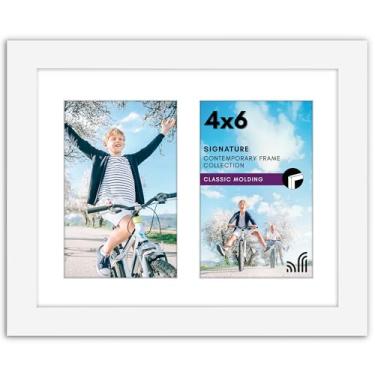 Imagem de Americanflat Porta-retrato duplo 4x6 em branco - madeira composta com vidro resistente à quebra - formatos horizontais e verticais para parede e mesa