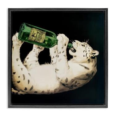 Imagem de Stupell Industries Arte de parede em tela flutuante com moldura preta de garrafa de absinto leopardo por Annabelle Hall, 45,7 x 45,7 cm