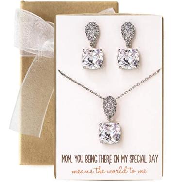 Imagem de AMY O Presente de Mãe da Noiva ou do Noivo, Conjunto de Joias de Brincos e Colar de Casamento em Prata