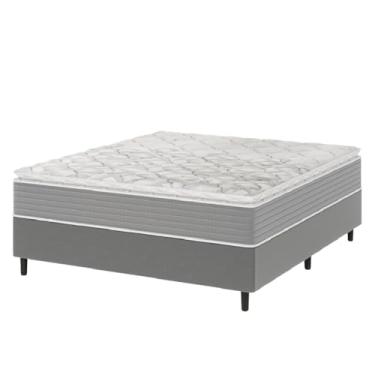 Imagem de Cama Box Casal Molas Ensacadas Pillow Top 138x188x63cm Martino Cinza Umaflex