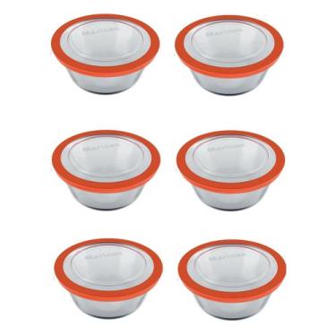 Imagem de Kit 6 Tigelas Marinex Refratário Redondo Vidro C/ Tampa 2,4L - Nadir F
