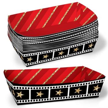 Imagem de Big Dot of Happiness Bandejas de comida de papel de festa de Hollywood para tapete vermelho, barcos de comida descartáveis para aniversário, piquenique, churrasco, suportes de comida de papel dupla