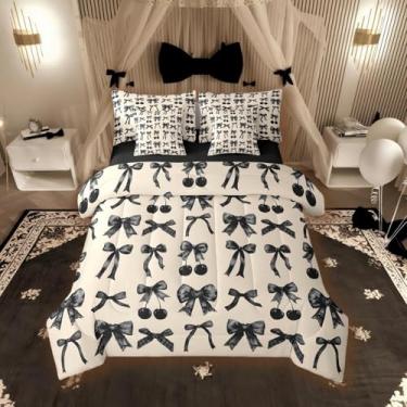 Imagem de Erosebridal Jogo de cama solteiro com laço de cereja preta e laço de seda fofo, 7 peças, gravata borboleta de princesa kawaii, para decoração de quarto de princesa, estética