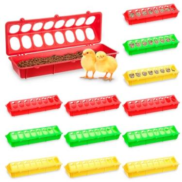 Imagem de Didaey 12 peças de alimentador de pintinhos de plástico flip top alimentador de aves pequenas bandeja de alimentação de codorna dispensador de pratos sem desperdício para chocadeira, galinhas, patos