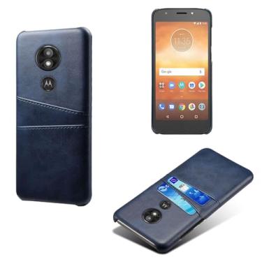 Imagem de Capas Compatível com MOTO E5 Play,Caso de couro PU-Tampa de telefone a prova de choque com 2 slots de cartão,Proteção anti-impressão digital e anti-gota-Blue