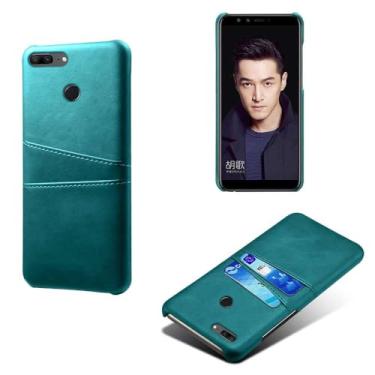 Imagem de Capas Compatível com Huawei Honor 9 Lite,Caso de couro PU-Tampa de telefone a prova de choque com 2 slots de cartão,Proteção anti-impressão digital e anti-gota-Green