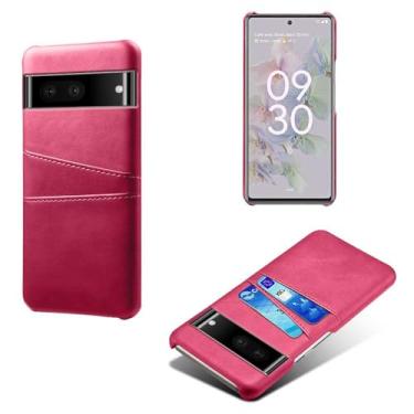 Imagem de Capas Compatível com Google Pixel 7,Caso de couro PU-Tampa de telefone a prova de choque com 2 slots de cartão,Proteção anti-impressão digital e anti-gota-Rose Red