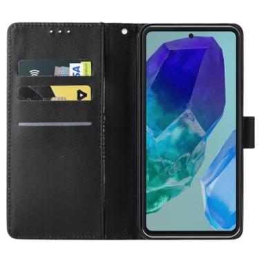 Imagem de Capa Carteira para Samsung Galaxy M55, Flip Cover com Fechamento Magnético, Compartimentos para Cartões, Couro Sintético, Preto
