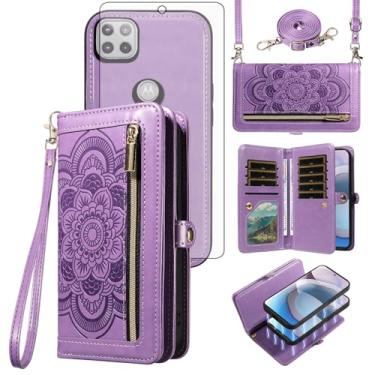 Imagem de Asuwish Capa de telefone para Moto One 5G Ace/Motorola G G5 2021 carteira com zíper destacável capa celular com alça protetora de tela porta-cartão de flores MotoOne 1 One5G UW Ace 6.7 XT2113-3