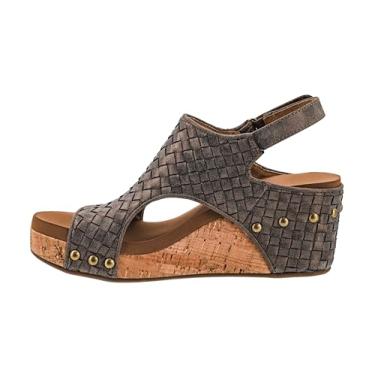 Imagem de Corkys Footwear Carley Wedges feminino, com palmilhas acolchoadas de espuma EVA Corkys, salto de 6 cm, leve para uso o dia todo e fecho de velcro, Tecido bronze, 41