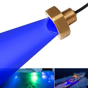 Imagem de NBWDY Luz de plugue de drenagem NPT de 1/5.1 cm com controle remoto de aplicativo, luz LED IP68 impermeável para barco marítimo, holofote de barco, sistema de resfriamento inteligente de 4100 lm
