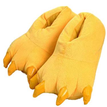 Imagem de Pantufas de garra de dinossauro de pelúcia unissex para inverno quente para casa felpuda, fantasia de animal de Halloween, Amarelo, Large