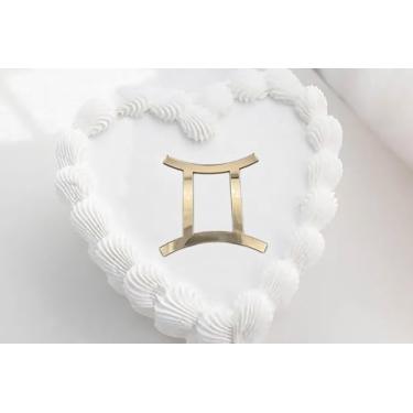 Imagem de Topos de bolo de gêmeos dourados de acrílico, grande energia de gêmeos/estação de gêmeos, decoração de cupcake de aniversário de junho/julho, horóscopo astrologia, suprimentos de festa de aniversário