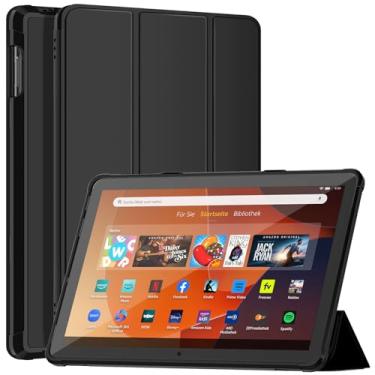 Imagem de Capa para tablet de 10,1 polegadas, couro sintético inteligente incompatível com TCL Nokia Samsung DJ&RPPQ capa com suporte de ângulo duplo com despertar/hibernar automaticamente, preta