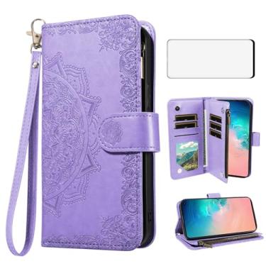 Imagem de Asuwish Capa de celular para Samsung Galaxy S8 capa carteira com protetor de tela de vidro temperado e flor flip porta-cartão de crédito suporte suporte S 8 8S Edge SM-G950U mulheres homens roxo claro