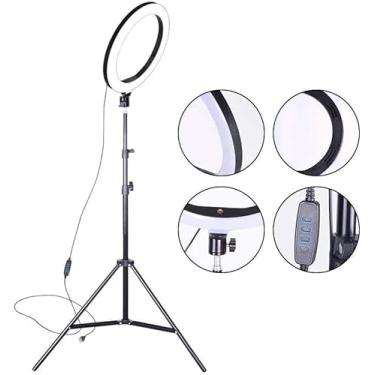Imagem de Ring Light LED 10” com Tripé Ajustável e Controle – 3 Cores de Luz, Regulagem de Brilho, Ideal para Maquiagem, Fotos, Vídeos, Lives e Streaming