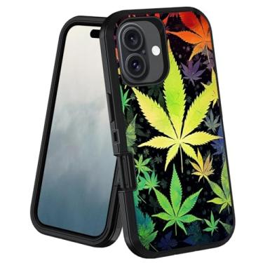 Imagem de stmedazm Capa protetora para celular 15 (2025) de grau militar [3 camadas] à prova de poeira à prova de choque para celular 15 (2025) 6,3 polegadas, folha de maconha