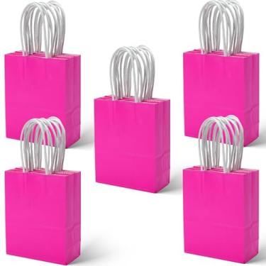 Imagem de SPERPAND 30 sacos de presente pequenos - mini sacos de presente de 16,5 cm, sacos de papel kraft com alças para aniversário, chá de bebê, Natal, casamento, bolsa de lembrancinha de festa (rosa choque)