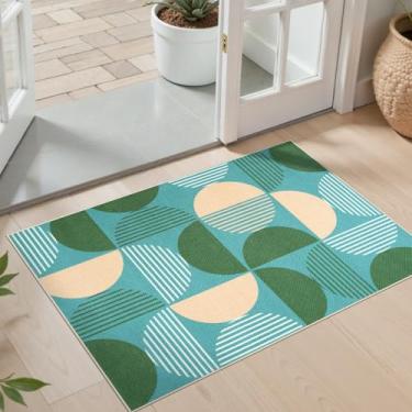 Imagem de LEEVAN Tapete de entrada 5 x 7 cm, pequeno tapete de juta fácil, tapete de porta da frente arco-íris para ambientes internos e externos, tapetes de cozinha verdes neutros para piso antiderrapante