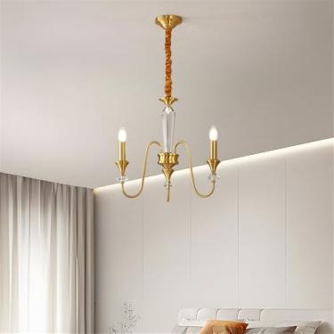 Imagem de Lâmpada Pingente Candelabro LED De Latão Com Estilo Americano E Detalhe De Vela Francesa: Perfeita Para Sala De Estar, Restaurante, Quarto, Estudo, Villa, Hotel, Bar E Café (A Ouro 3 luzes)